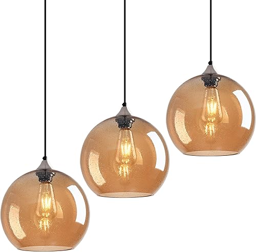 Miniatura 13 de Luces Colgantes de Vidrio Gris Claro Iluminación de Isla de Cocina Luminarias de Luz Colgante Globo Iluminación Colgante Moderna para Dormitorio