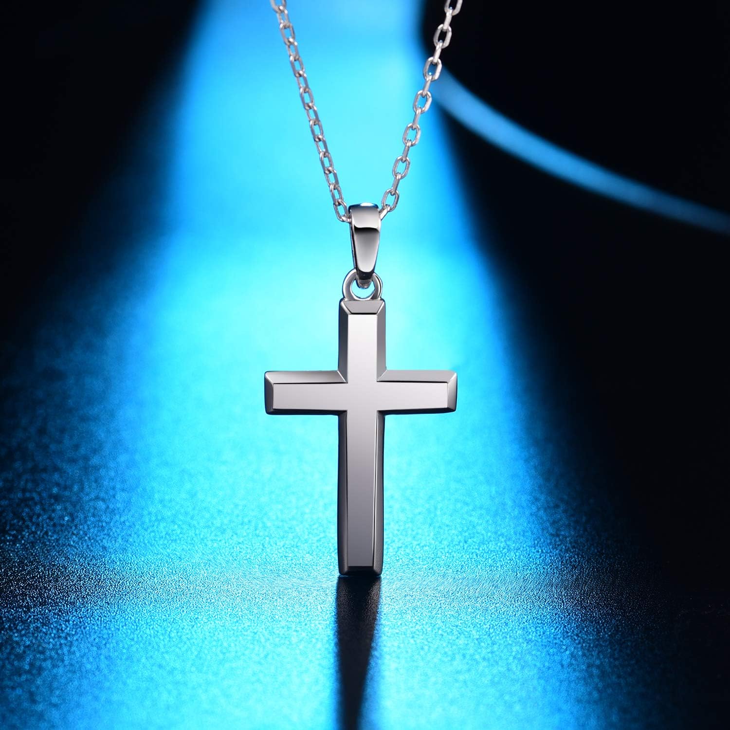 Cool Cross Pendant Necklace Classic High Polish Sterling Silver Shiny Cross Pendant Long Necklace for Men/Women - Image 4