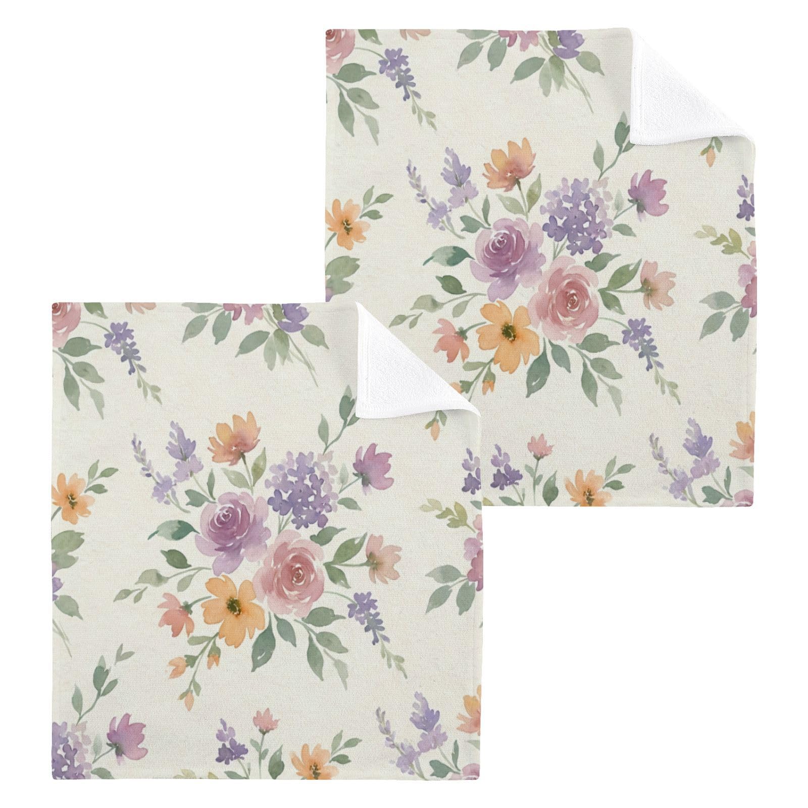 BOESI Mixed Wildflower Bouquet 12x12in Cotton Washcloth,Face Towel