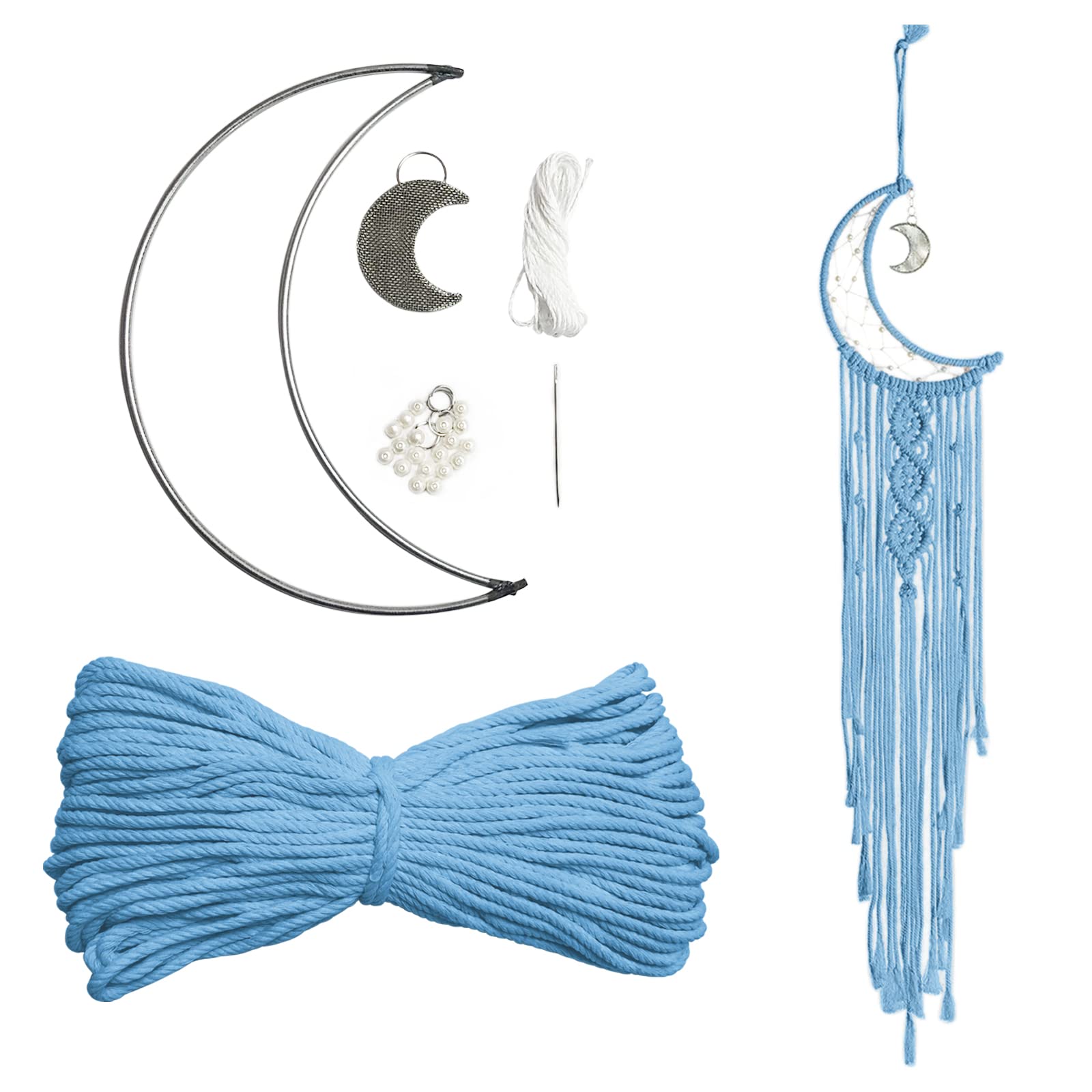 JeogYongMacrame Kit, DIY Moon Dream Catcher Macrame Kits for Kids & Adults Beginners, Includes Metal Hoop Rings Macrame Cord or More Craft Supplies and Materials for Bohemian Wall Decor Dreamcatcher
