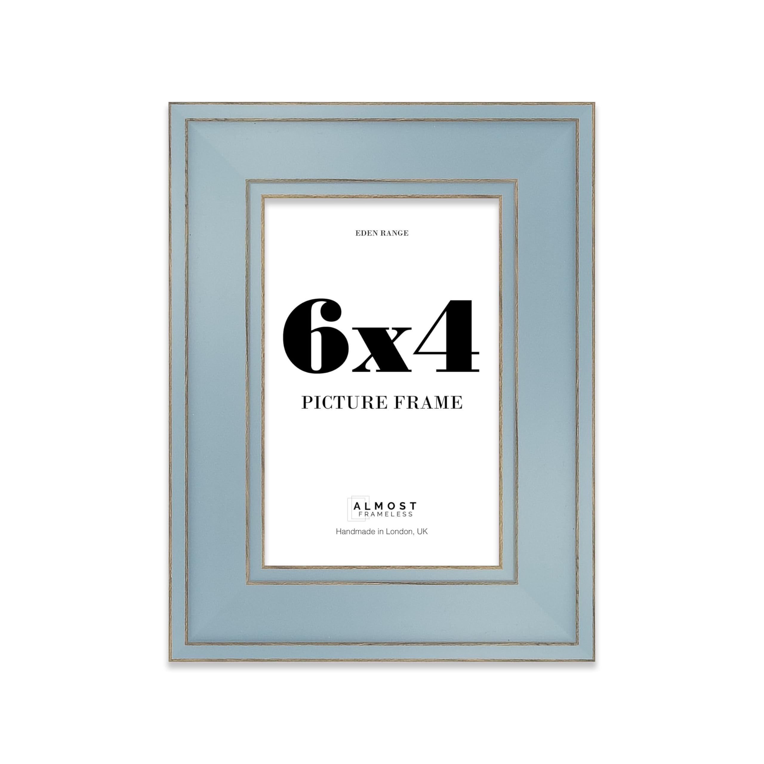 6x4 Cornflower Blue Picture Frame - Shabby Chic Photo Frame with Distressed Finish, Gold Trim, Wall Hooks and Kickstand, 37mm Edge - 1 Pack