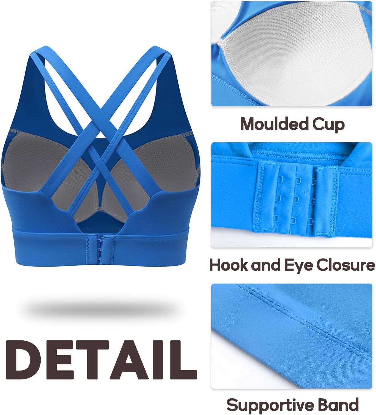 Sports Bras for Women High Support, High Impact Running Criss Cross Strappy Bra Crop Top, Molded Cup, Hook and Eye Closure - Image 4