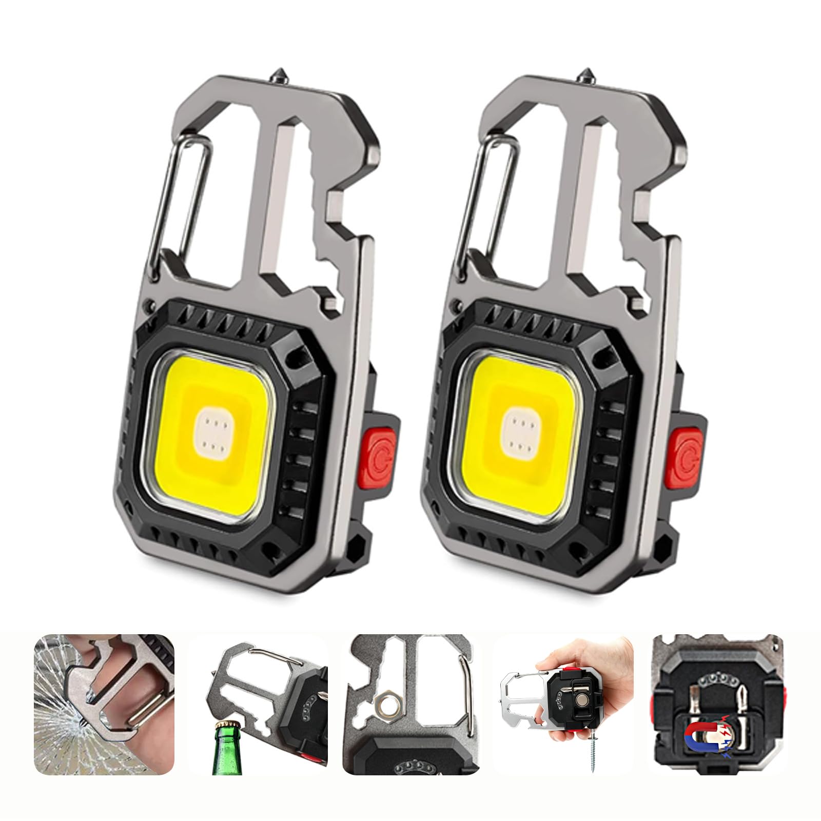 MAKDAK Cob Keychain Work Light - 2PC EDC Keychain Flashlight Rechargeable, Super Bright Flashlight for Car Repair, Emergency(Silver)