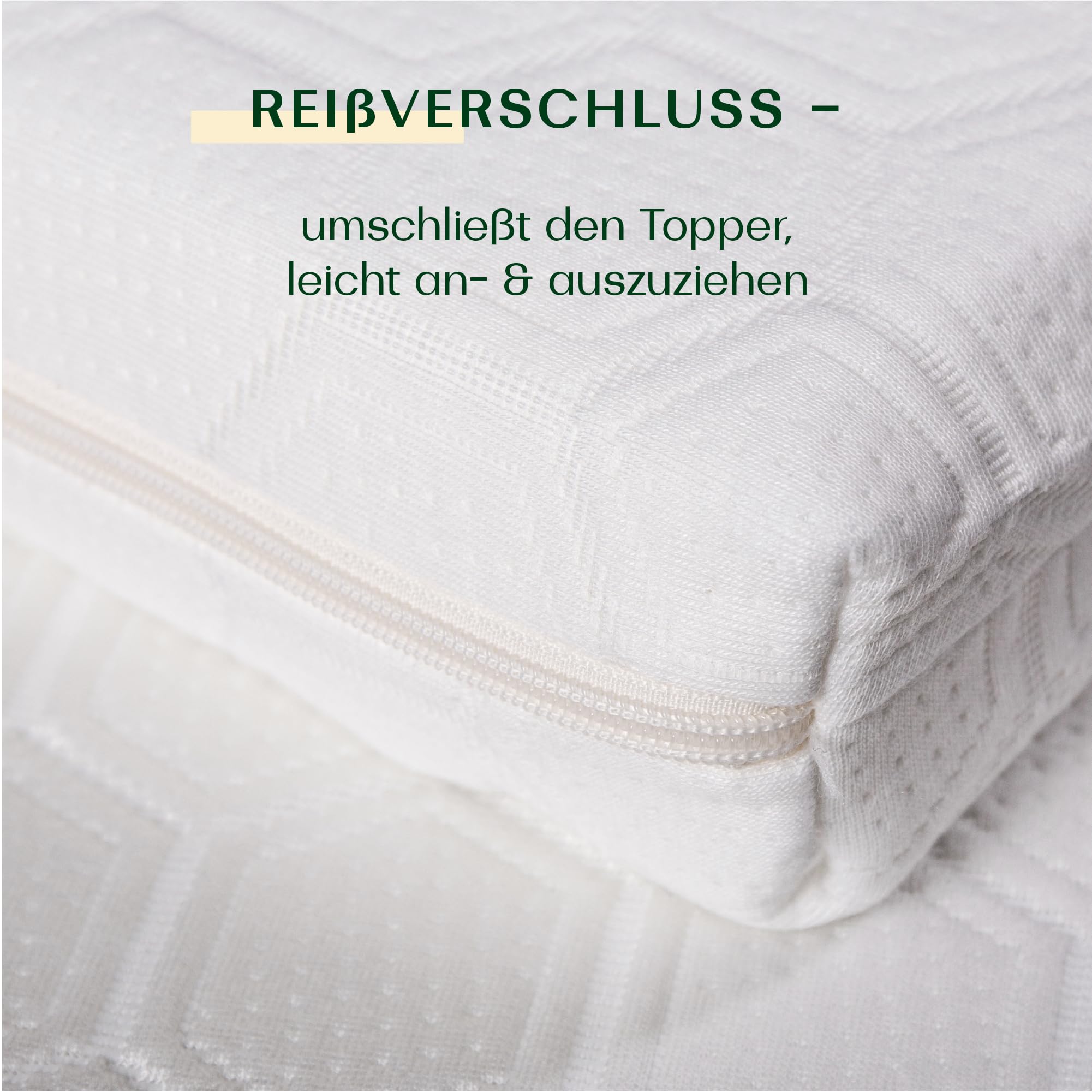 Wendre Topper Bezug 180x200 – Passend für 5–7 cm Höhe – 3-seitiger Reißverschluss – Waschbar bei 40°C – Oeko-TEX Zertifiziert – Schutzbezug für Matratzentopper