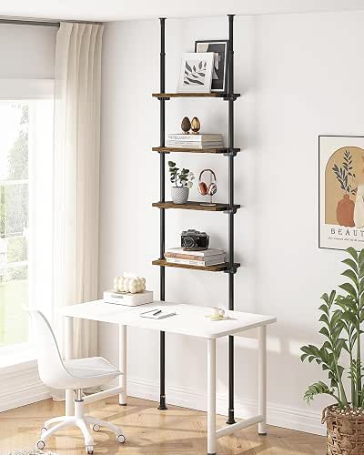 ALLZONE Adjustable Tall Narrow Bookshelf, 4-Tier Floor-to-Ceiling Tension Mount Ladder