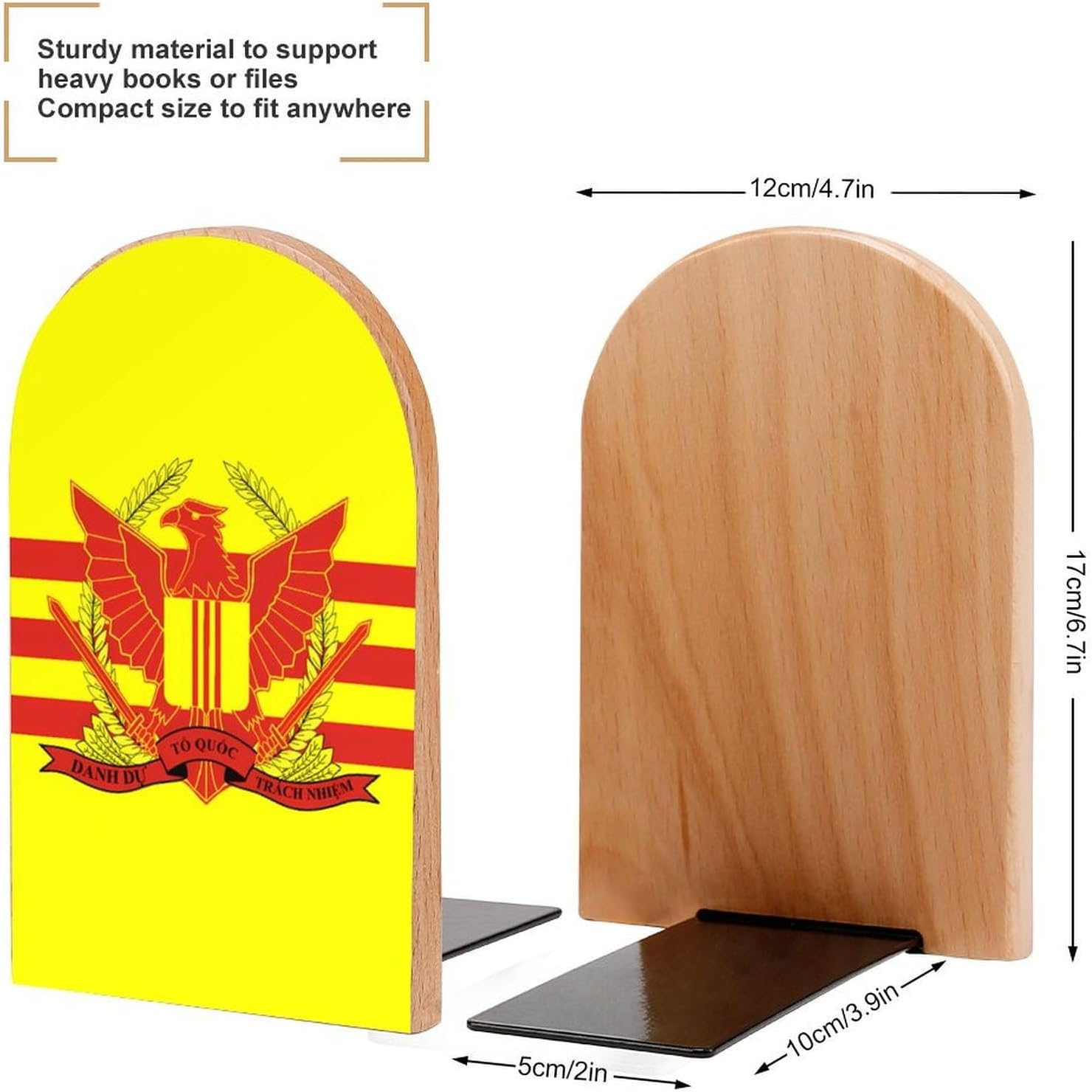War Flag of South Vietnam Cute Wood Book Ends Decorative Bookends 1 Pair Non-Skid for Shelves Home Office 7 X 5 Inch