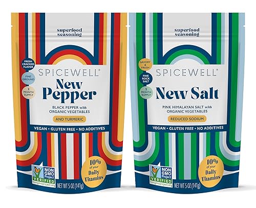 Miniatura 7 de Spicewell - Nuevo dúo salero y pimentero nuevo - Ligero y terroso - Sal rosa del Himalaya reducida en sodio y pimienta negra con cúrcuma - Molido