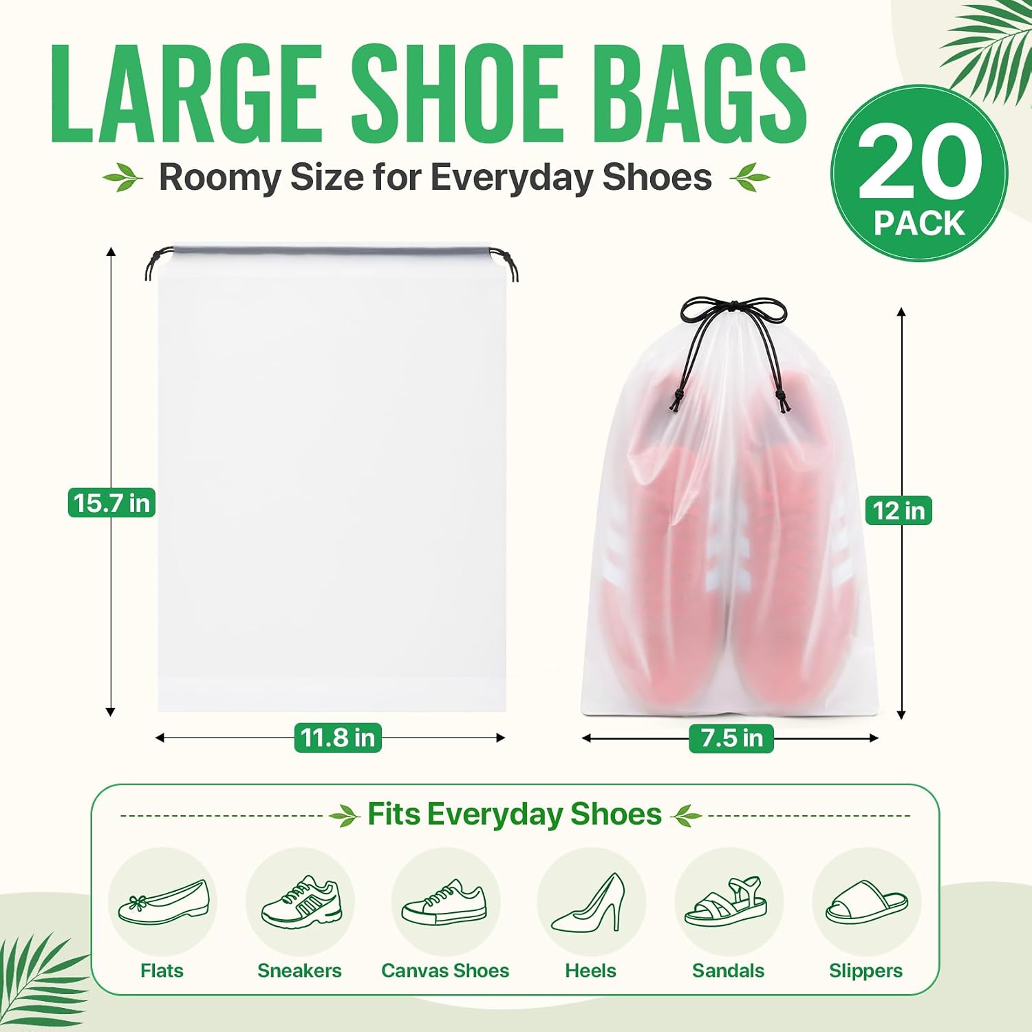 20 Pack Shoe Bags for Travel, Clear Shoe Storage Bags for Packing image 2