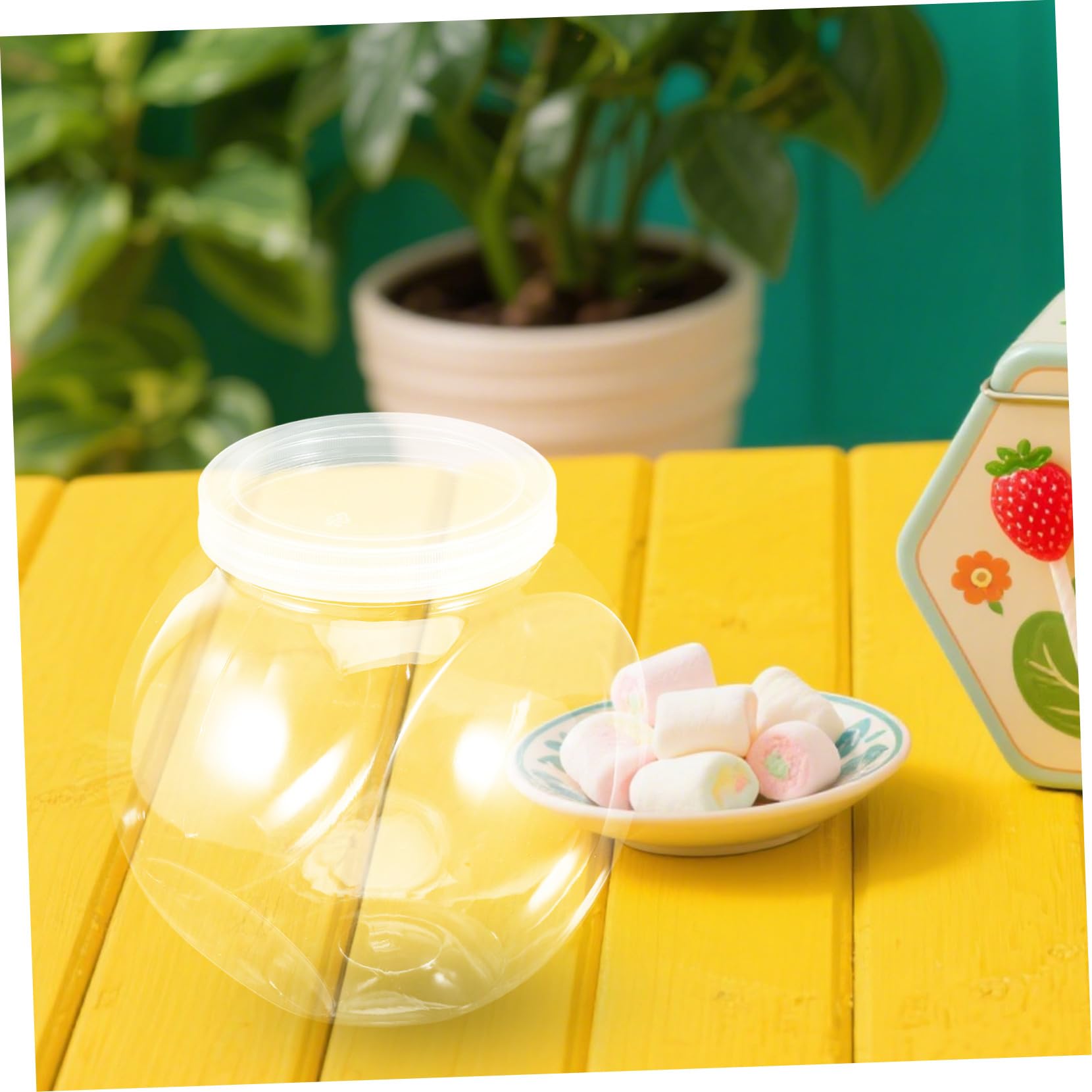 Cabilock Bocal à Bonbons en Plastique Transparent Rond 2100ml, Lot de 4 | Intérieur Lisse, Nettoyage Facile, Cuisine et Maison, Format Pratique pour Biscuits et Encas