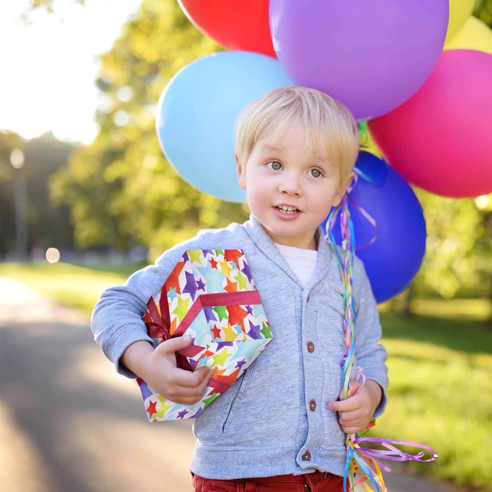 Geschenkpapier zum Geburtstag 24 Stück mit 4 Bändern, Papier