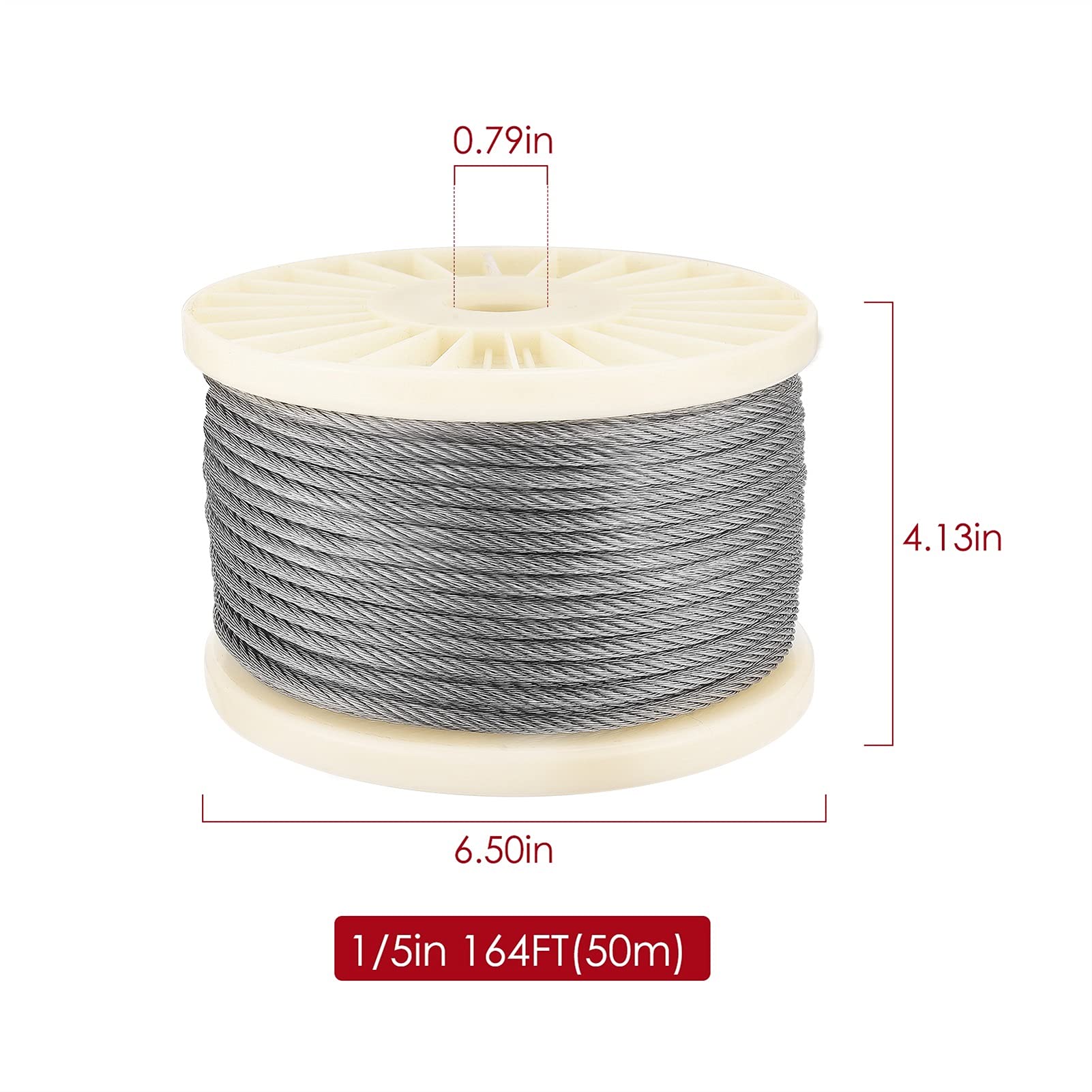 Cable Inox,Cable Acier Câble en acier inoxydable T316 1/8 "Câble d'avion 50m pour la garde-corps 7 x 7 Strands Construction Rust Fil Corde(3mm 50M)
