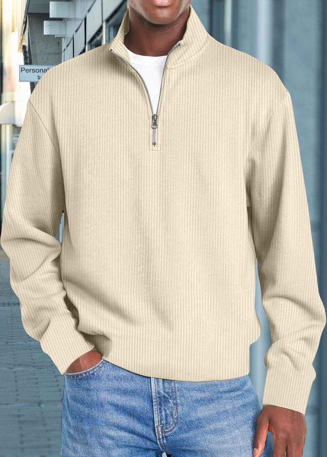 YABTF 1/4 Zip Pullover Mens Sweatshirt Textured Mock Neck Fall Sweatshirts 2025 Fashion Solid Golf Tops Long Sleeve Comfy