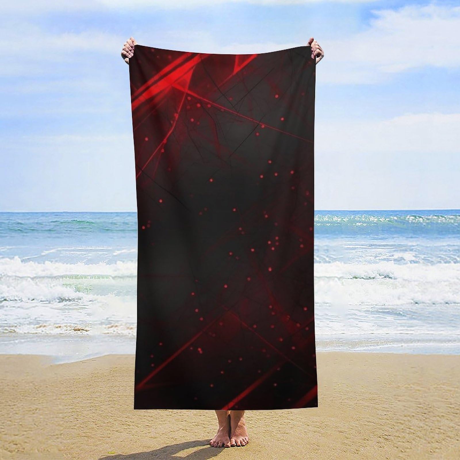 NTVOWPZO Black and Red Background Beach Towel Oversized Microfiber Bath Towels Lightweight Sand Proof Beach Towels Absorbent Pool Towels for Swimming Yoga Bathroom Towel 31.5" X 63"