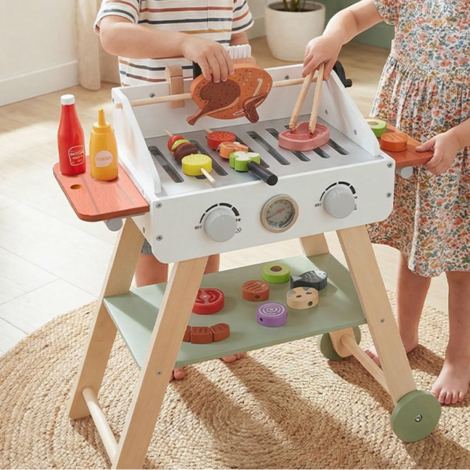 Jiuvaso Barbecue Giocattolo in Barbecue Bambini Griglia Finta Cucina Finta Accessori Finti con Manopole Funzionali E Cottura a Imitazione per Apprendimento Sociale Adatto a Casa Feste Asilo Regalo