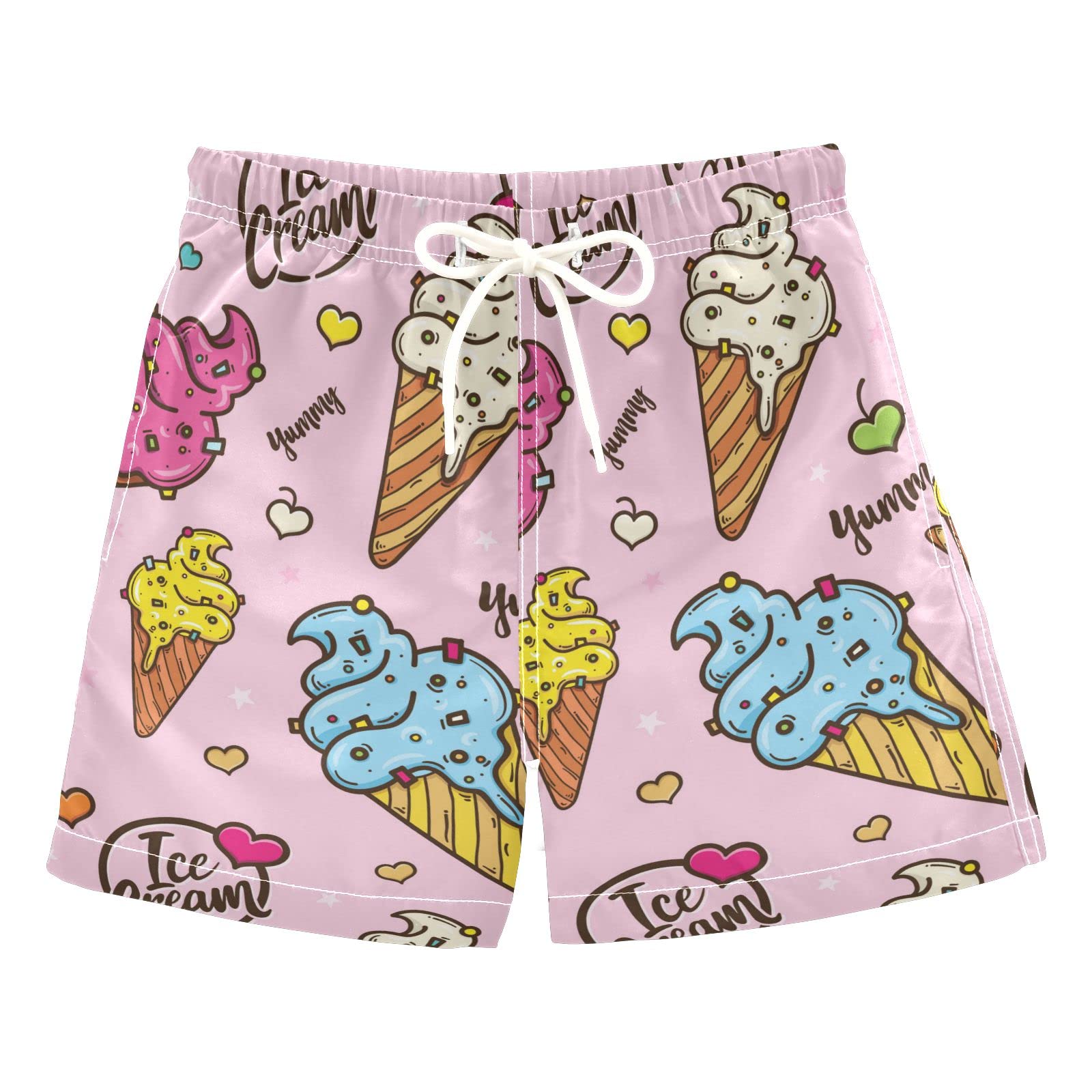 Cute Ice Cream Boys Swim Trunks Summer Drawstring Toddler Swim Board Shorts Boys Bathing Suit Beach Vacation XS