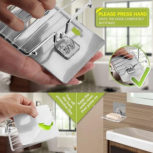 Miniatura 5 de Inchant Soporte para jabonera para baño y ducha, montado en la pared, autoadhesivo, sin necesidad de taladrar, soporte para jabón, bandeja