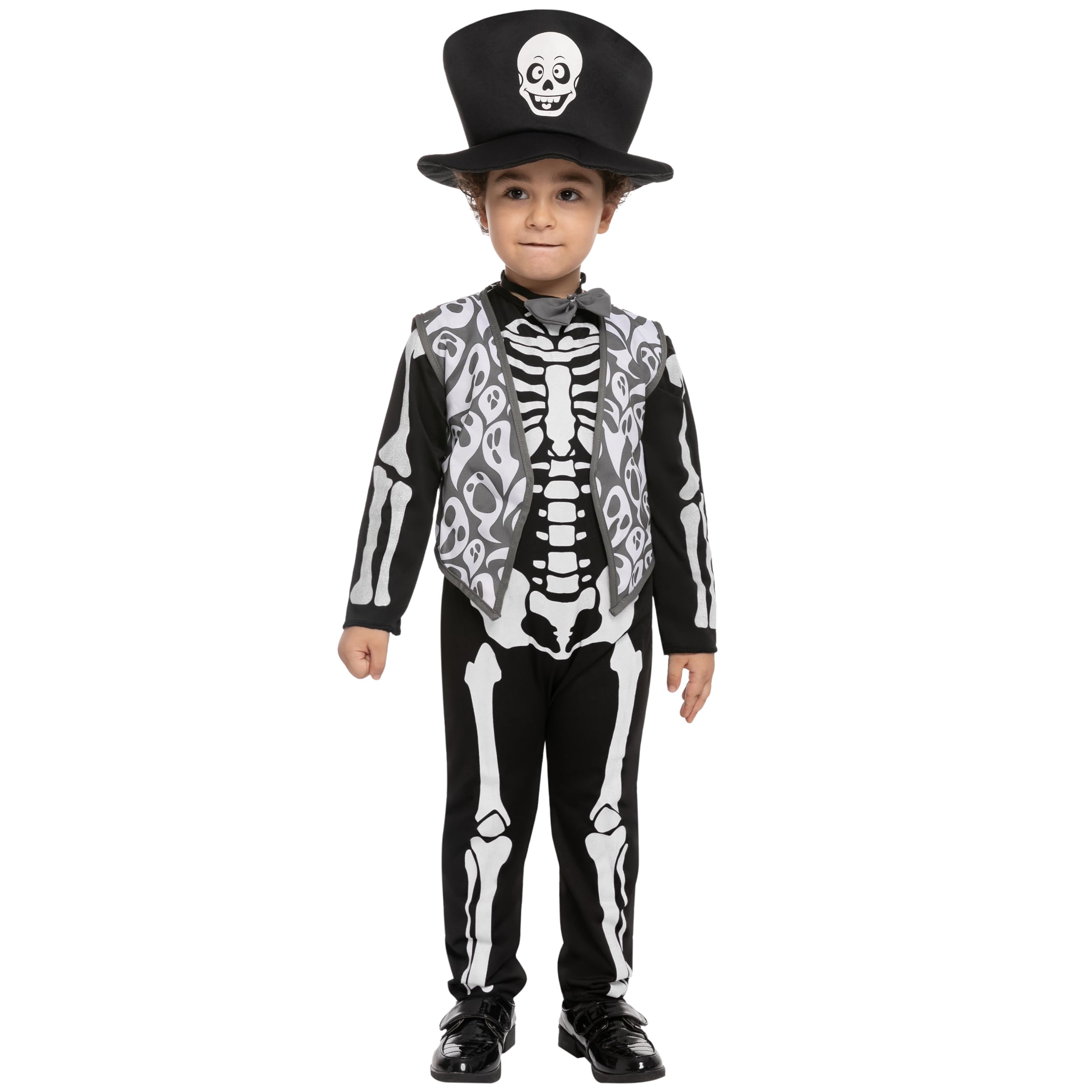 Spooktacular Creations - Disfraz de esqueleto de Halloween para niños pequeños, disfraz de esqueleto para niños que brilla en la oscuridad para cosplay de Halloween