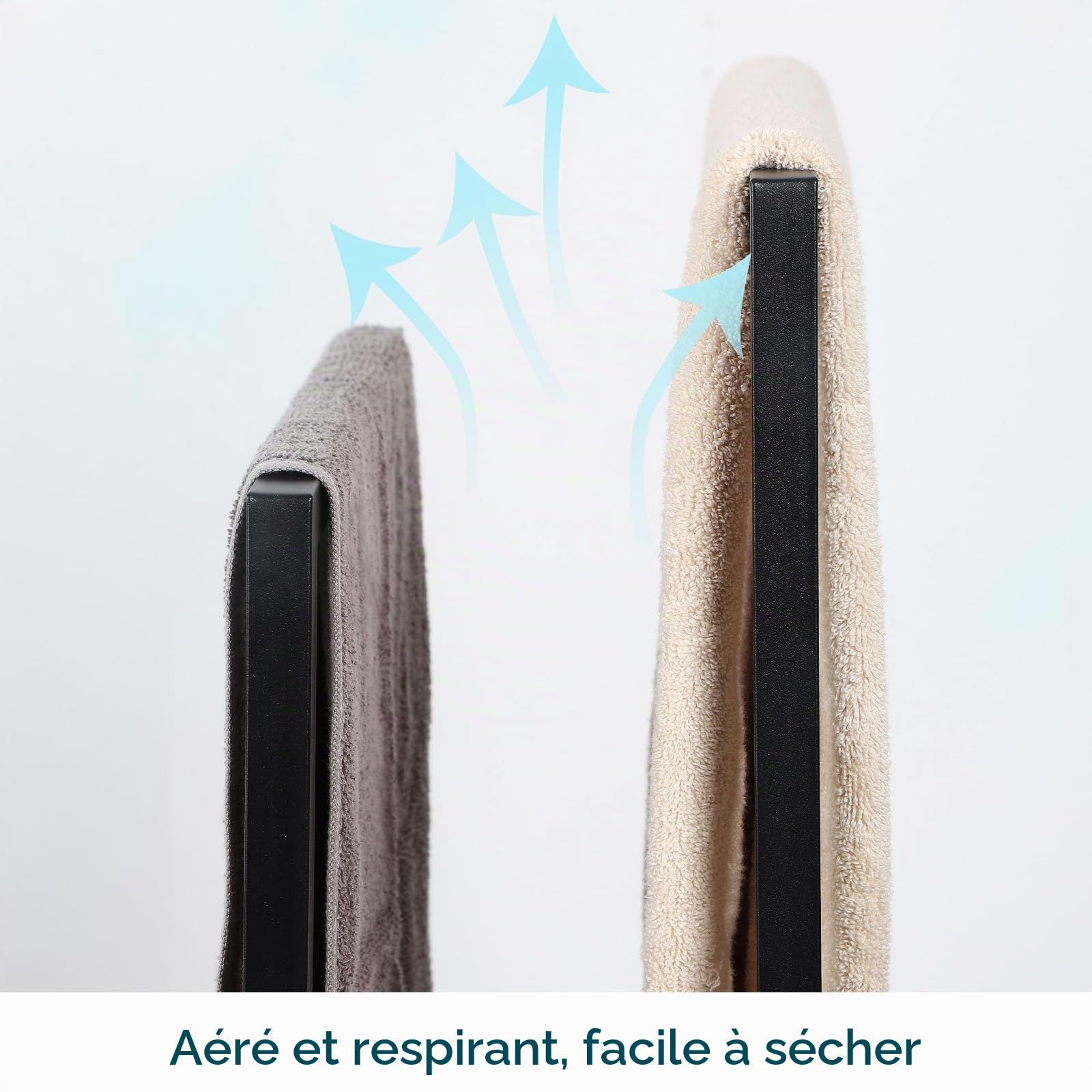 smusei Porte Serviette sur Pied Conception à Double Rail Porte Serviette Salle de Bain sur Pied avec 4 Pieds Réglables pour Piscines Balcons Salons Chambres (Noir, 41 x 21 x 74 cm)