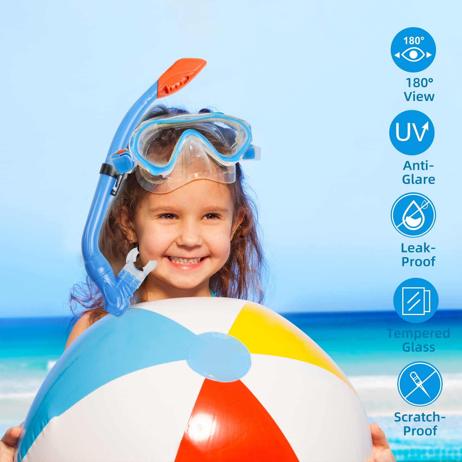 Set da snorkeling per bambini, pinne regolabili + maschera panoramica + tubo da snorkeling asciutto + borse da viaggio - adatto per bambini e ragazzi, età 5-14 anni