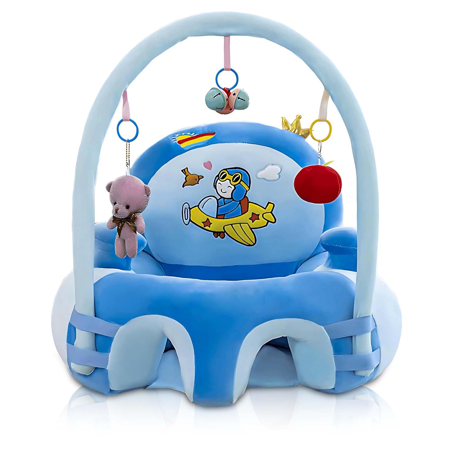 Baby Support Sofa, Infant Sitting Chair, Plush, Attachable and Removable Learning and Interactive Entertainment Seat, Anti-Drop, Baby Chair for 6+ Months for Safe Sitting (Blue)