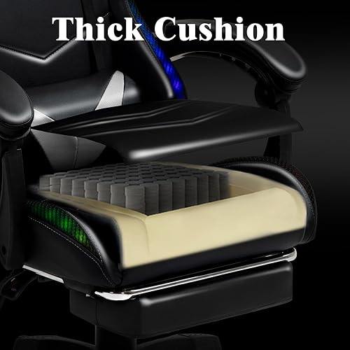 Miniatura 8 de Silla de Juegos con Luces LED RGB de Estilo Carrera, Sillas de Juego para Adultos y Niños, Silla Gamer con Masaje Lumbar, Silla de Computadora de