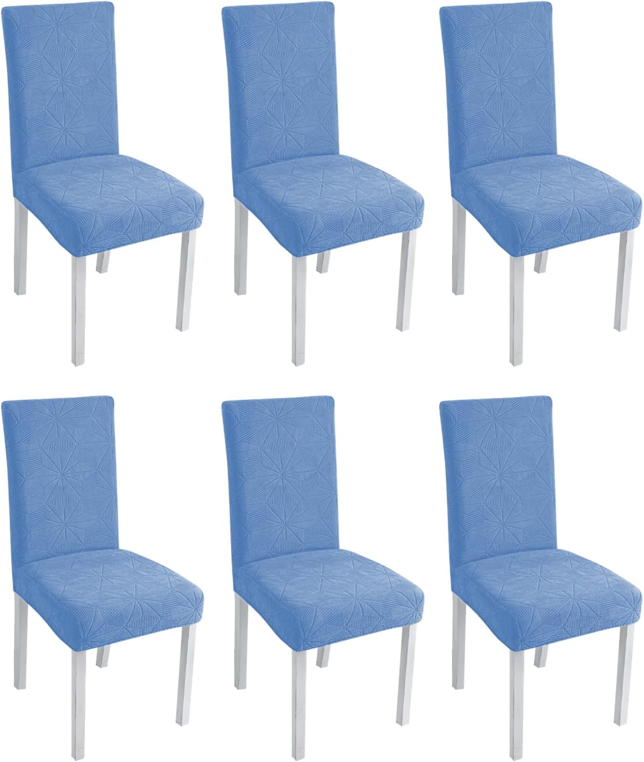 Dining Room Chair Covers - Stretch Jacquard Upholstered Parson Chair Slipcover Set of 6, Removable Washable Chair Seat Protector for Dining Room,Kitchen, Restaurant, Banquet, Lake Blue