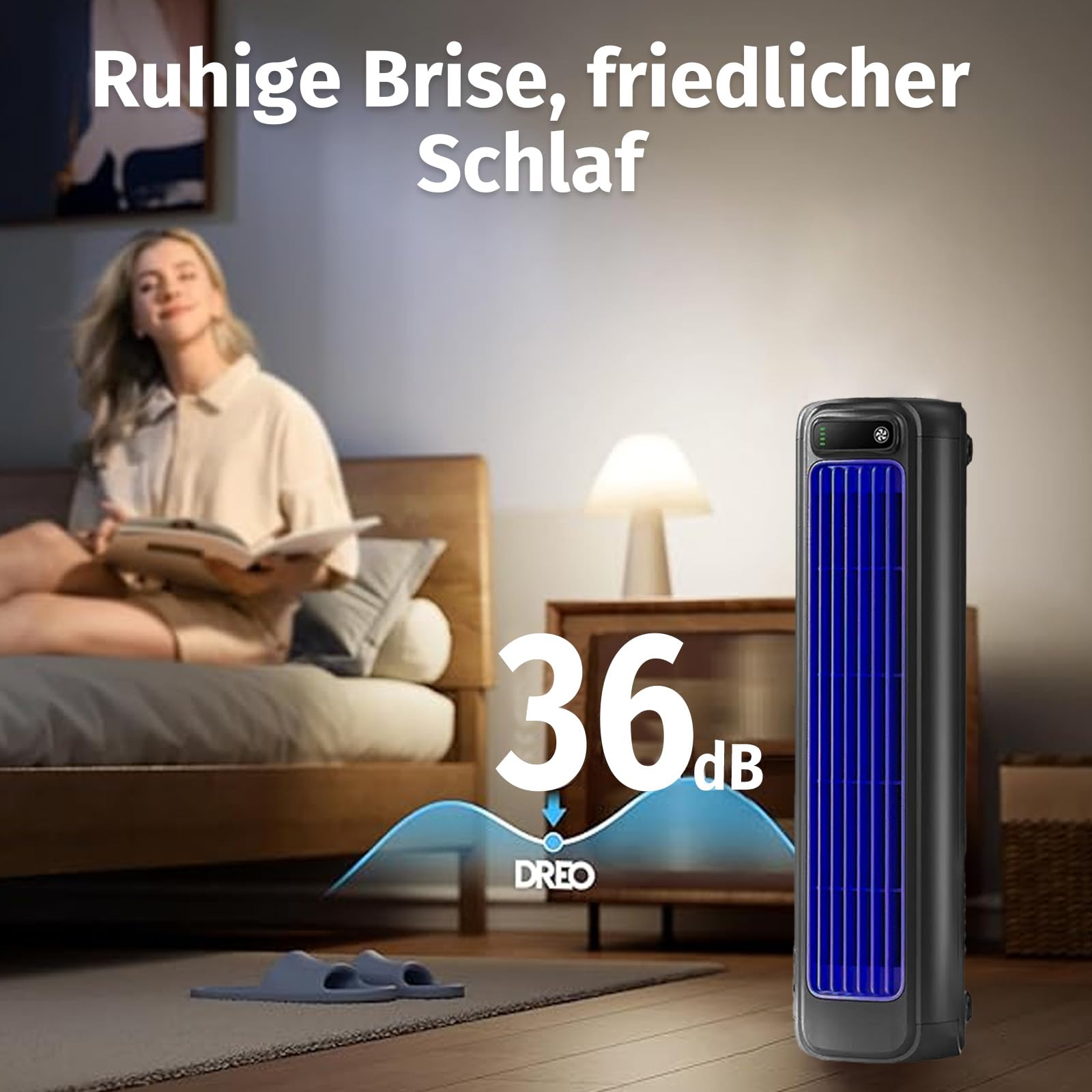 Festberg Cooling Ace Kabelloser Bladeless Turmventilator 3 Geschwindigkeiten Leiser Tischventilator Schlafzimmer