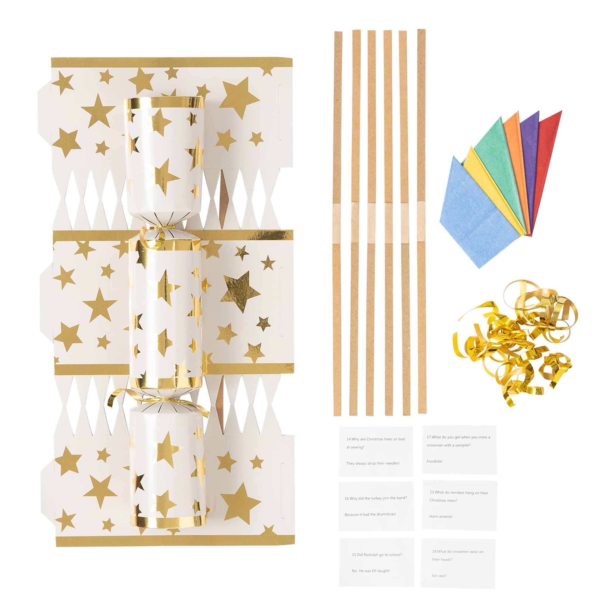 evelay Make Your Own Christmas Cracker Kit Crackers Hats Snaps Jokes Rose Party Favours 12 Pieces (Gold Star)