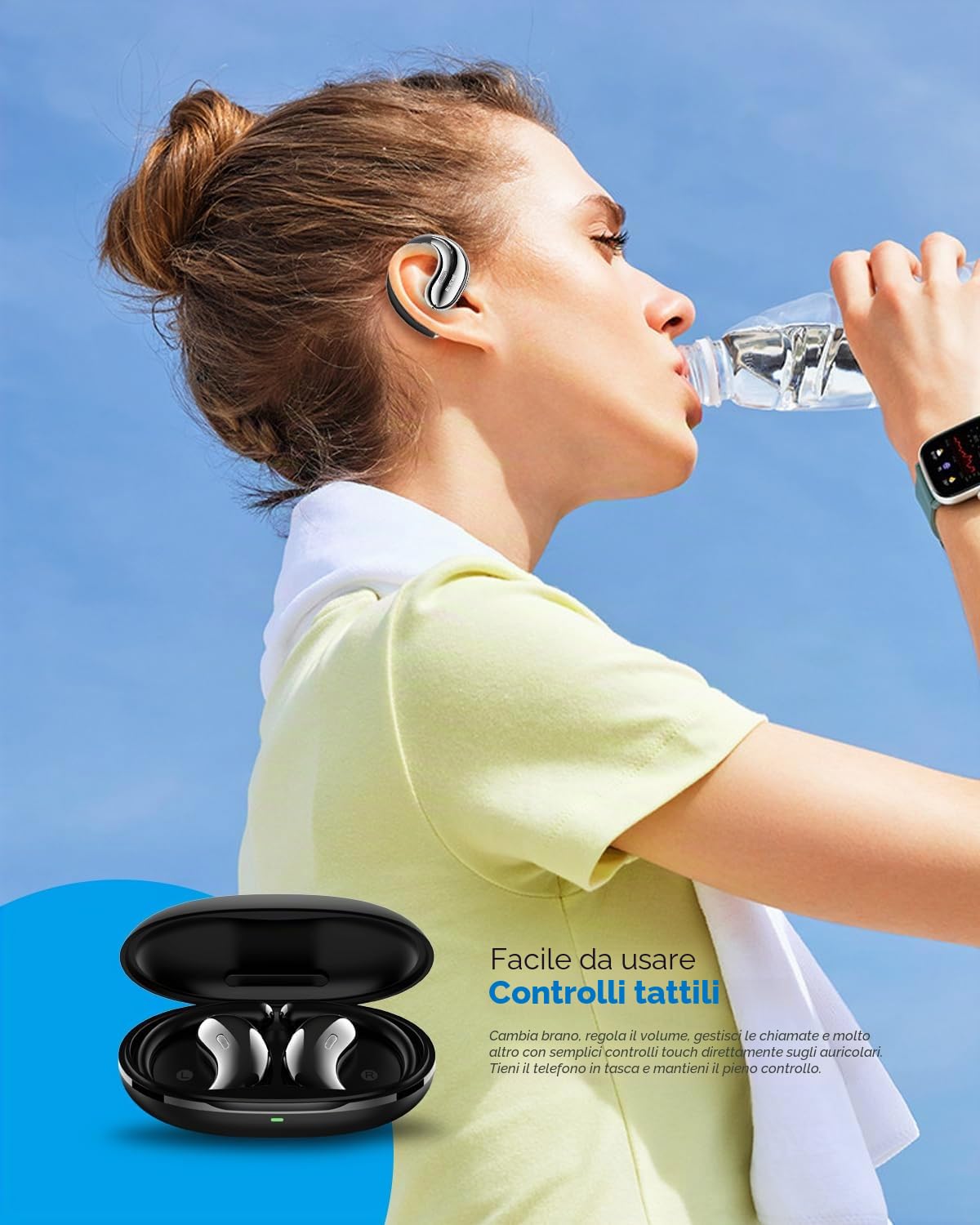 Micool Cuffie open-Ear Bluetooth 6.0, clip on auricolari senza fili con tempo di riproduzione 36H, riduzione del rumore, auricolari vivavoce, vestibilità comoda, per corsa, fitness e viaggi