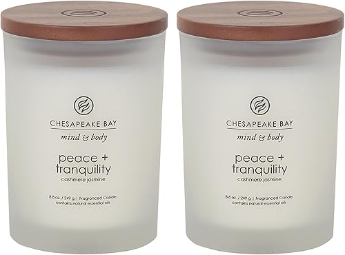 Chesapeake Bay Candle Peace + Tranquility (Cashmere Jasmine) Scented Candles Medium Size 2-Pack Perfect for Home Décor Relaxation and Gifting