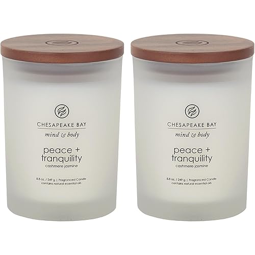 Chesapeake Bay Candle Peace + Tranquility (Cashmere Jasmine) Scented Candles Medium Size 2-Pack Perfect for Home Décor Relaxation and Gifting