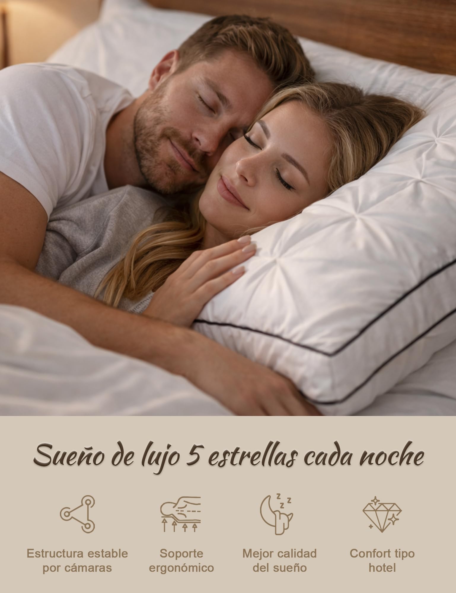BPC Almohada de plumón 40x80 cm Pack de 2, Almohada 3 Cámaras con 90% Plumón Exterior y Relleno Que Contiene Plumas, Suave con Buen Soporte, Funda 100% algodón orgánico, Lavable