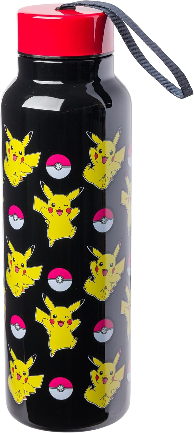 Silver Buffalo Pokemon Pikachu Jump Pattern Stainless Steel Water Bottle with Strap 27 Ounces Silver Buffalo Pokemon Pikachu Jump Pattern Stainless Steel Water Bottle with Strap 27 Ounces