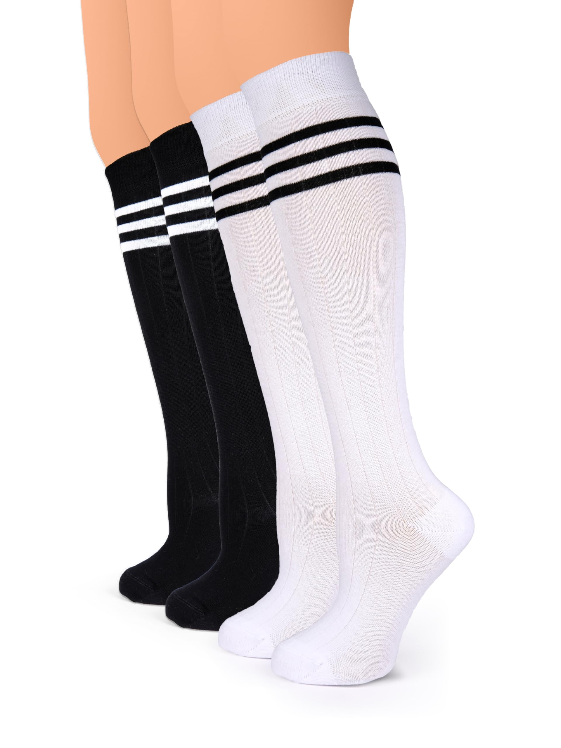Hugh Ugoli Women Cotton Knee High Socks, Long Dress School Uniform Socks Soft, Lightweight, Size 5-8 & 8-11, 3 & 4 Pairs