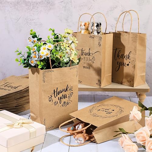Miniatura 4 de Qeeenar 48 bolsas de regalo de agradecimiento, pequeñas bolsas de papel marrón con asas, bolsas de regalo de devolución a granel para boutique,