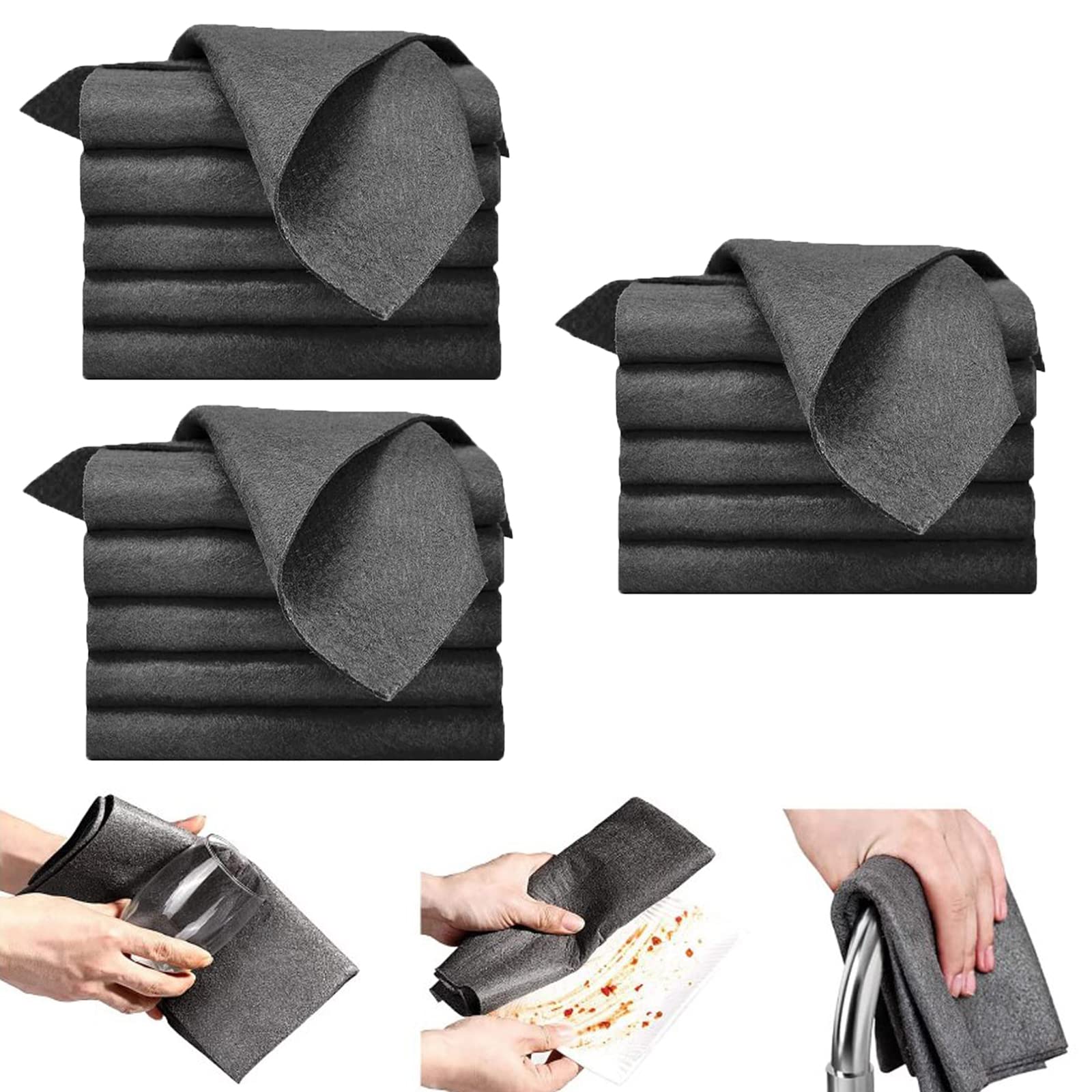 Glorihoby Thickened Magic Cleaning Cloth, Streak Free Reusable Glass Cleaning Magic Cloth, Magic Fiber Microfiber Cleaning Cloth for Windows, Glass, Car (30 * 40cm, Black-15Pcs)