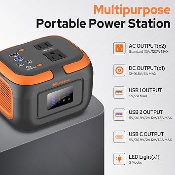 Portable Power Station 120W, Power Bank with AC Outlet, Portable Generator 97.6Wh External Battery Power Pack with USB C Input for Camping Home Van Life Adventure Backup