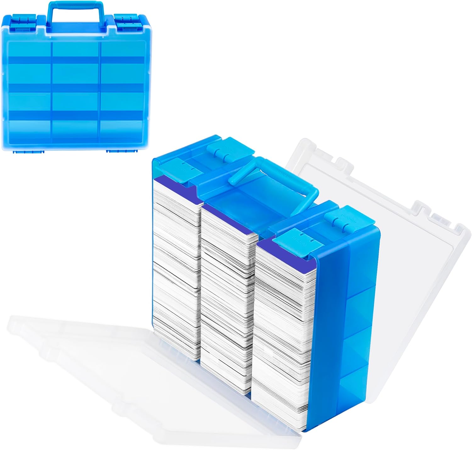 Trading Card Storage Box for 3200+ Double Sided Deck Case, compatible MTG and TCG and Sport Cards .(Excluding cards) (Blue)
