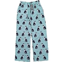 E&S Imports Unisex Cat Lounge Pants, Green Pajama Bottoms with Black and White Tuxedo Cat and Paw Prints