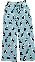 E&S Imports Unisex Cat Lounge Pants, Green Pajama Bottoms with Black and White Tuxedo Cat and Paw Prints