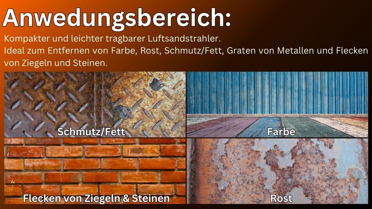 HERO Sandstrahler Druckluft 10L – Mobiles Sandstrahlgerät mit Strahlpistole für Rostentfernung, Reinigung & Oberflächenbearbeitung