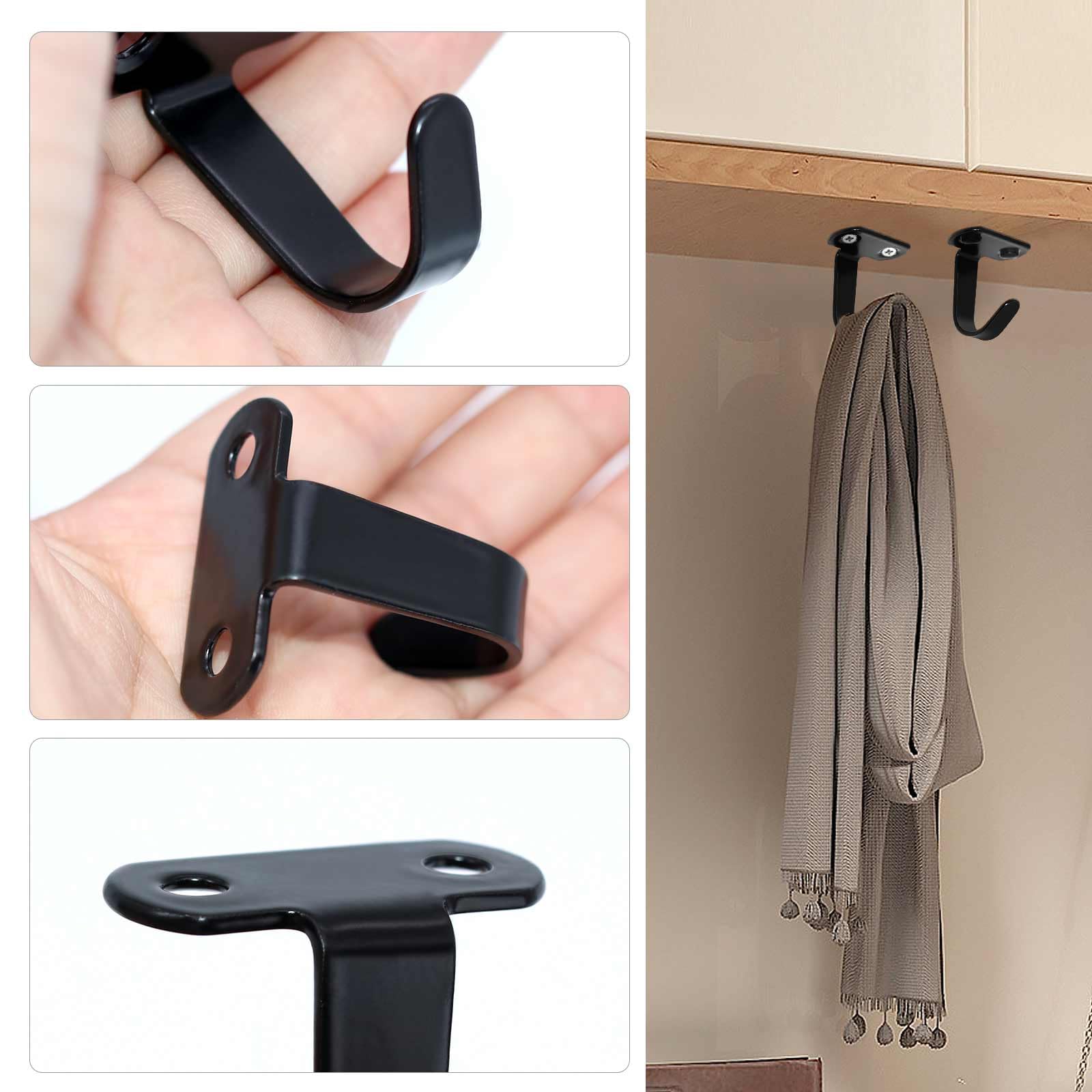 Runyu 12 ganci da soffitto neri ganci in acciaio inox per avvitare, ganci per asciugamani con 24 viti, piastra per gli occhi, gancio da parete per il bagno, la cucina, le chiavi