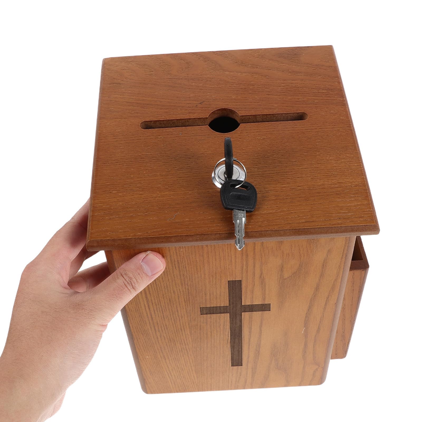 EXCEART Urna Cerradura de Madera, Caja de Donaciones de Mesa, Caja Tapa Abatible, Ligera y Segura, para Recaudación de Donaciones Comunitarias y Eventos Públicos