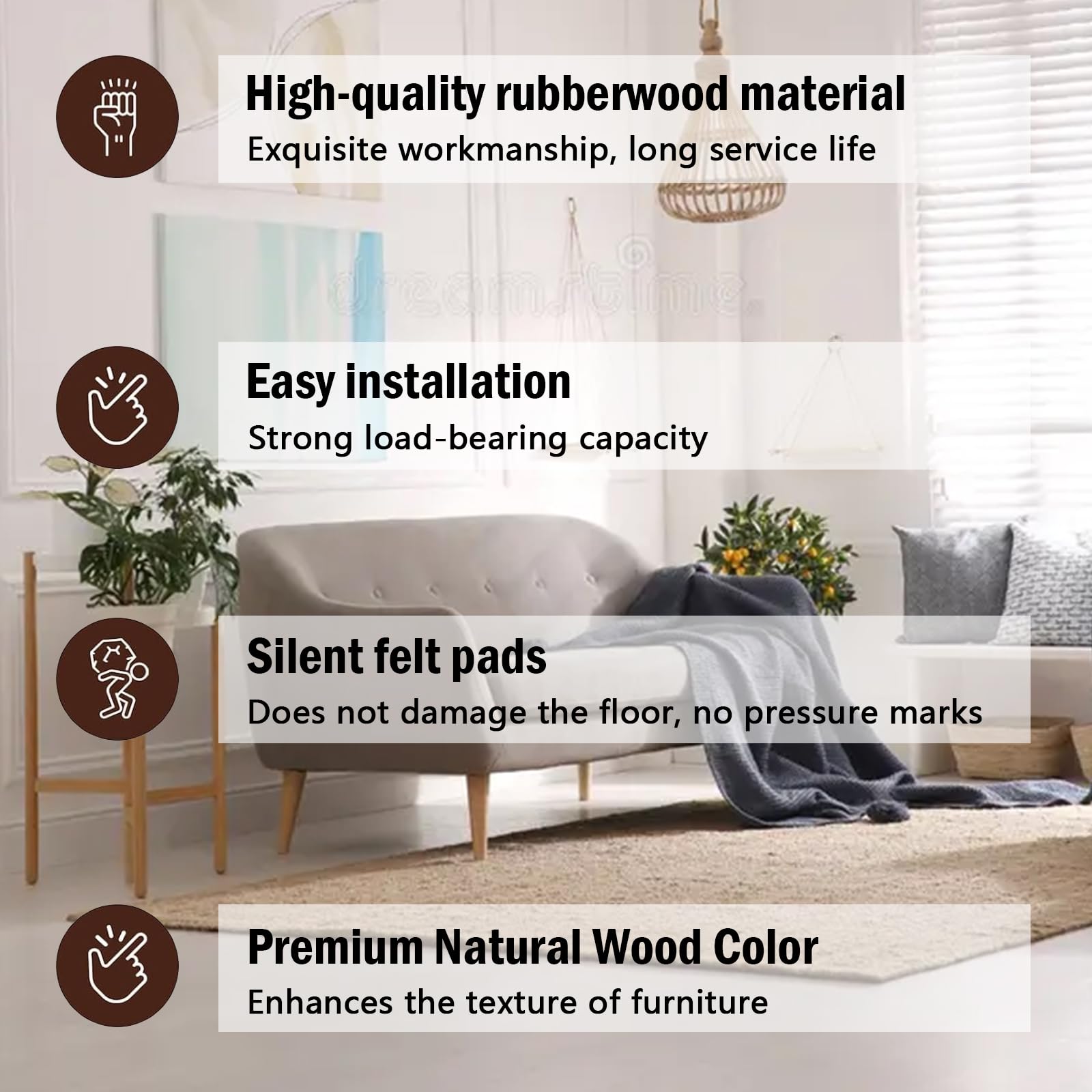 4 Pcs Patas para Muebles de Madera 10 cm Patas de Madera para Muebles Cuadradas Macizas Patás de sofá de Repuesto con placa de montaje,almohadilla antideslizante,tornillo,para mesa,cama,Armario
