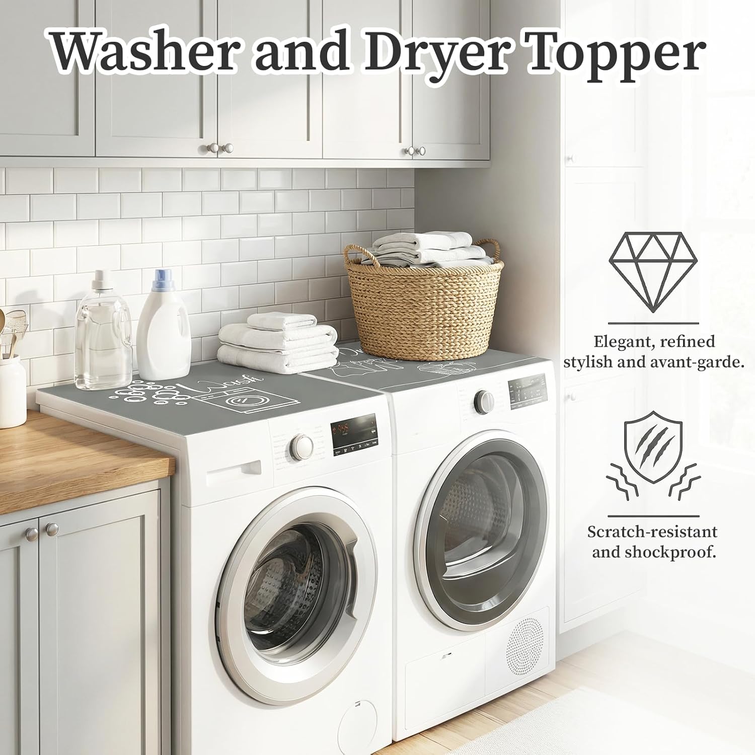 2 Pcs Washer and Dryer Topper Non Slip Washing Machine Topper Cover Pad, Laundry Room Organization Top Protector Mat 26.5" x 26.5" Dust Proof Quick Drying Waterproof Silicone Large Dryer Top Kitchen