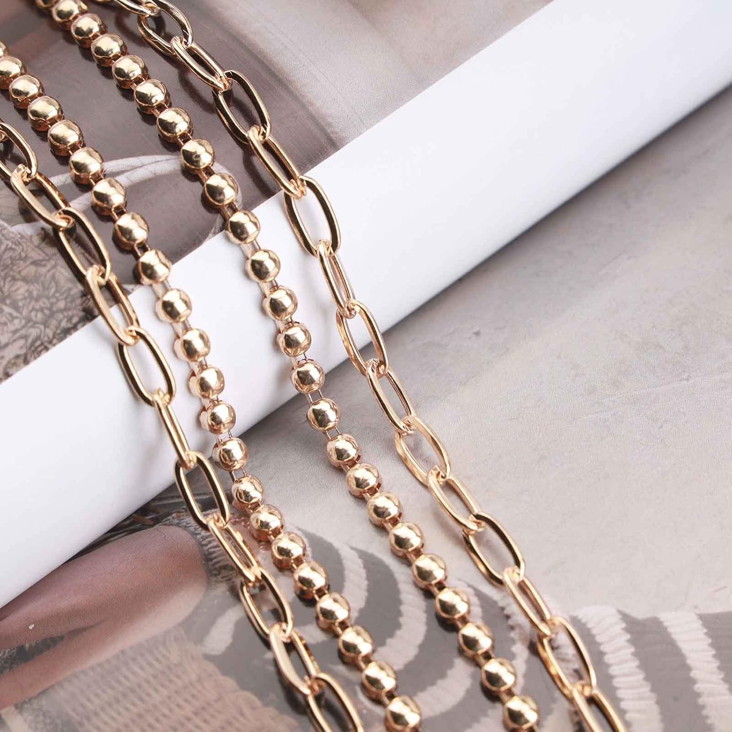 Boho Ball Bead Chain Choker Necklace Punk Paperclip Necklace Choker Short Bead Collarbone Chain Necklace Gold Layered Necklace Chain Jewelry for Women - Image 3