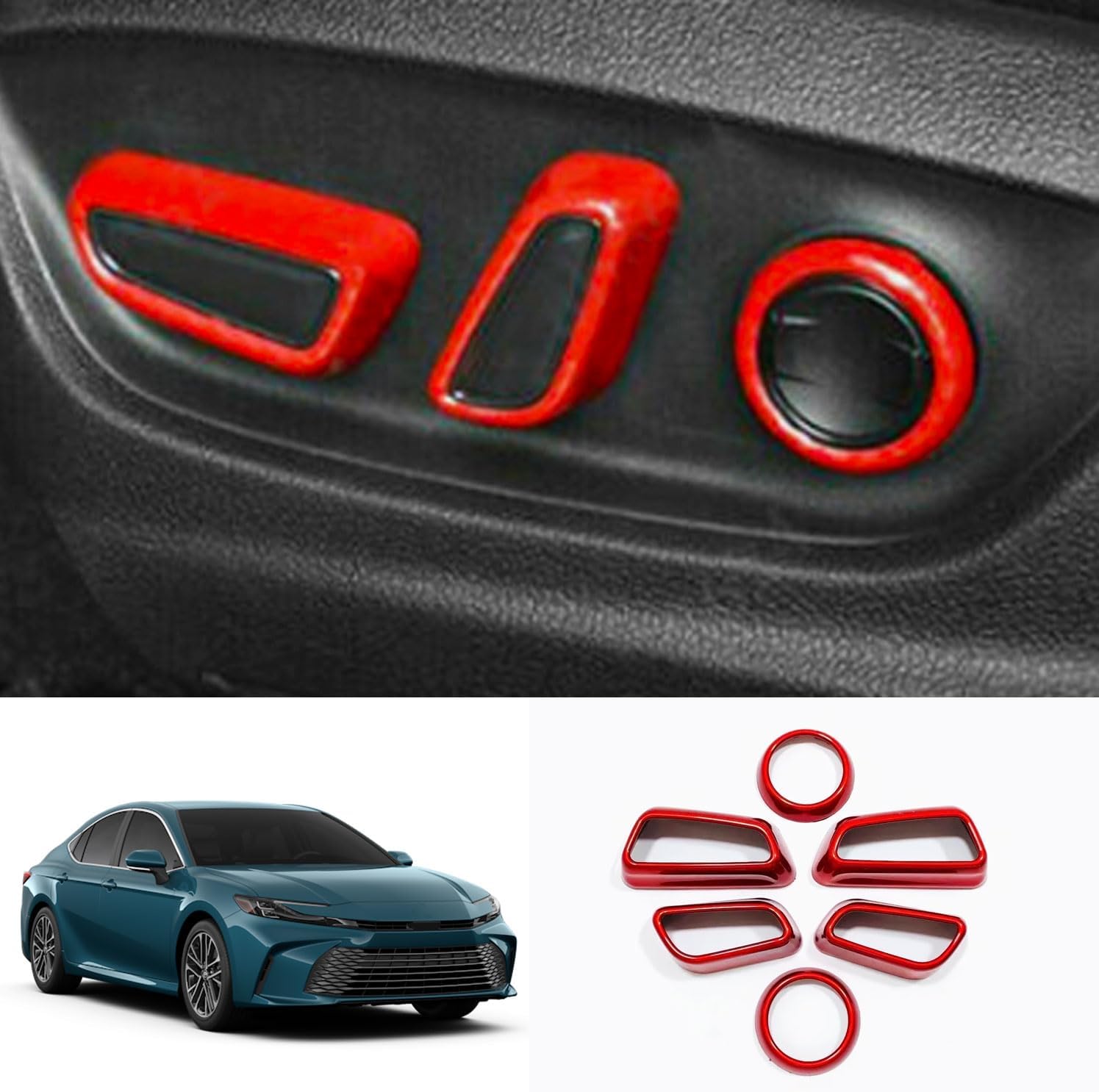 Door Seat Adjustment Button Cover Trim Fit for Toyota Camry New 9th 2024 2025，Interior Accessory Seat Knob Switch Cover Trim 6pcs ABS（Red）