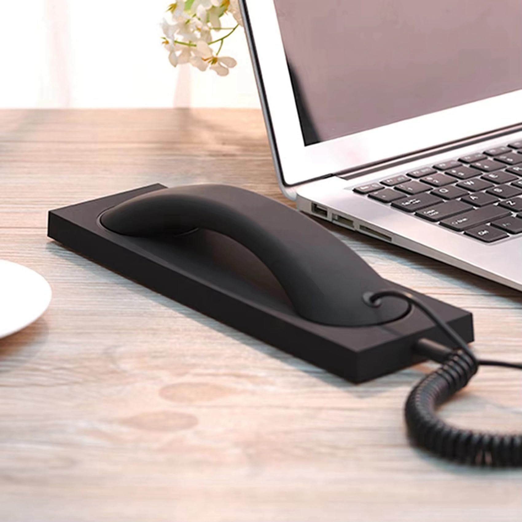 6X Receptor de Teléfono Retro Universal, Auricular para Llamadas con Teléfono Inteligente, Micrófono de 3,5 mm para Teléfono Fijo, Color Negro