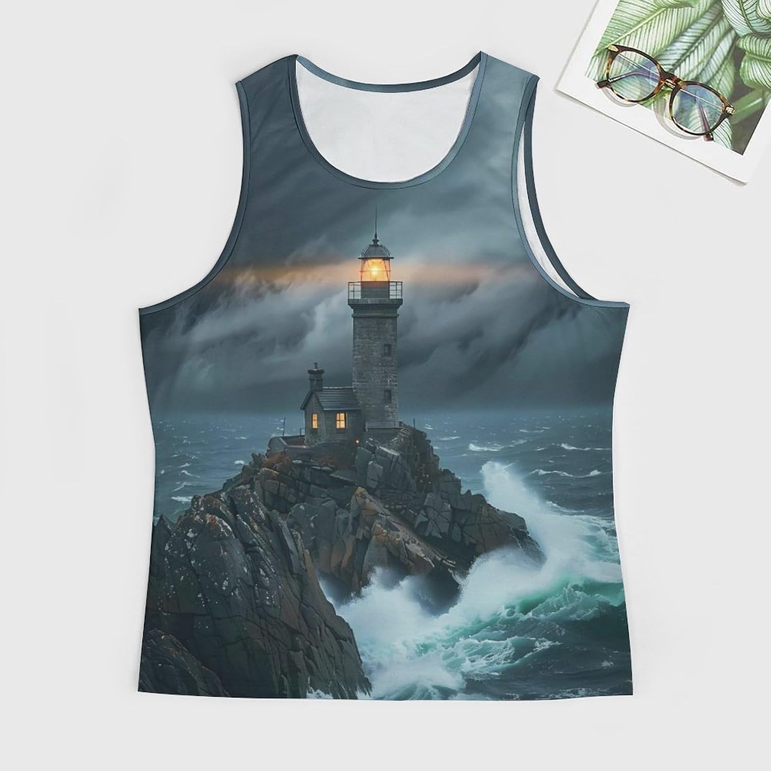Stormy Lighthouse at Sea Mens Breathable Printed Tank Top 5XL