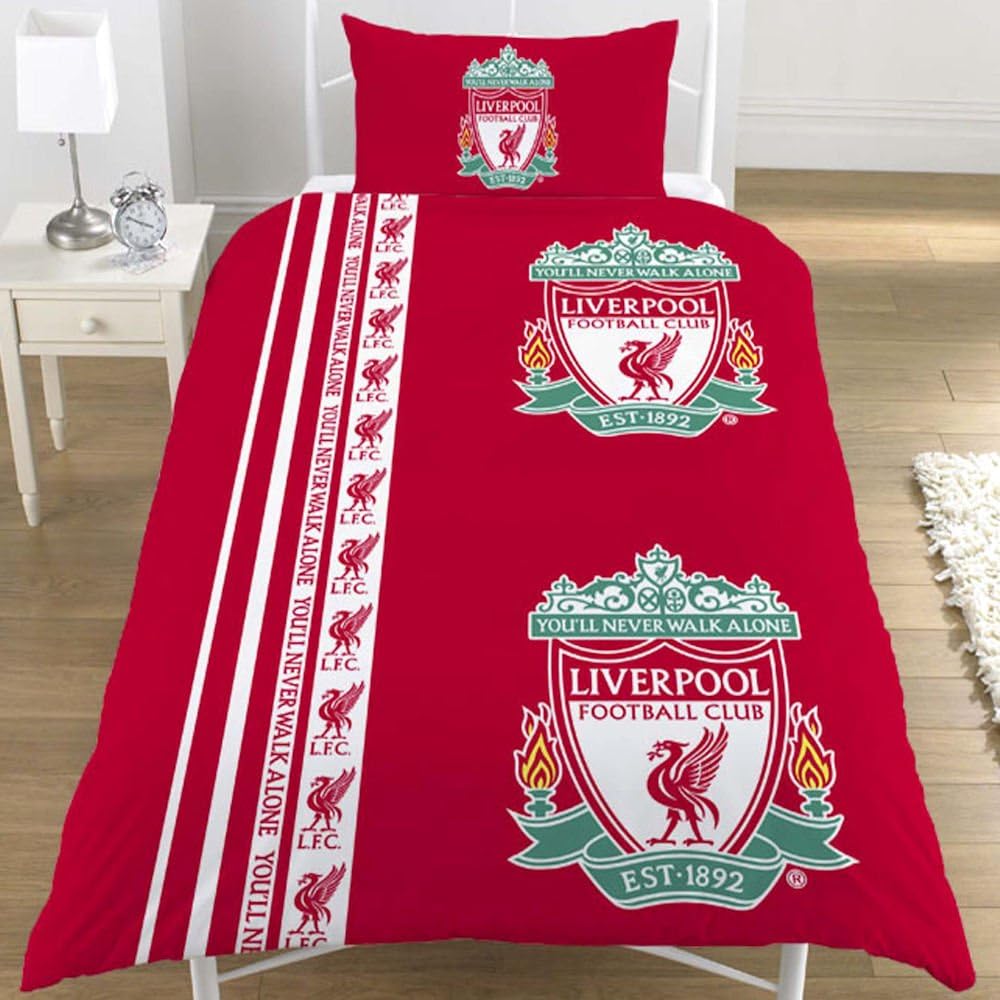 Liverpool FC Football Single Duvet Cover and Pillowcase 'Stripe' Design